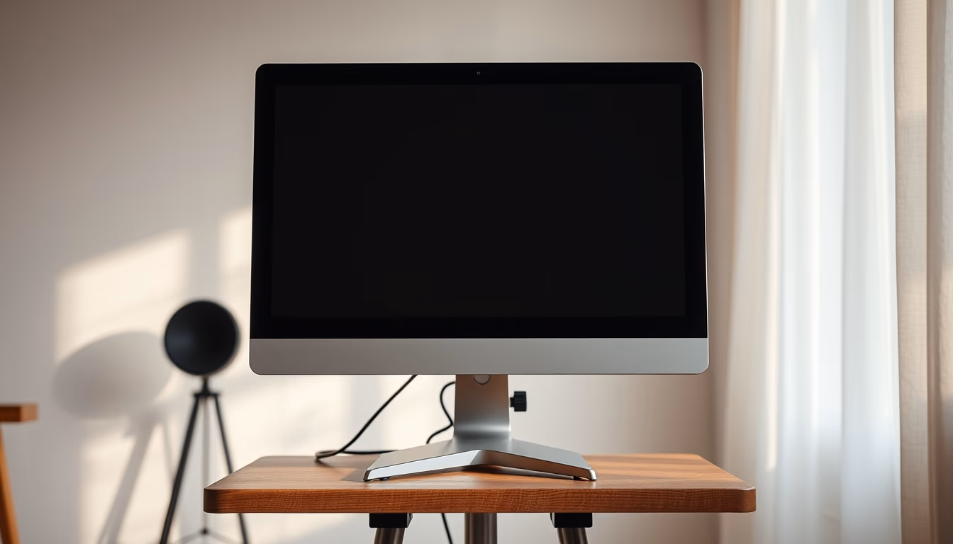 monitor stand wooden in editorial style