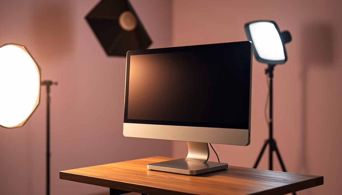 monitor stand wooden in editorial style