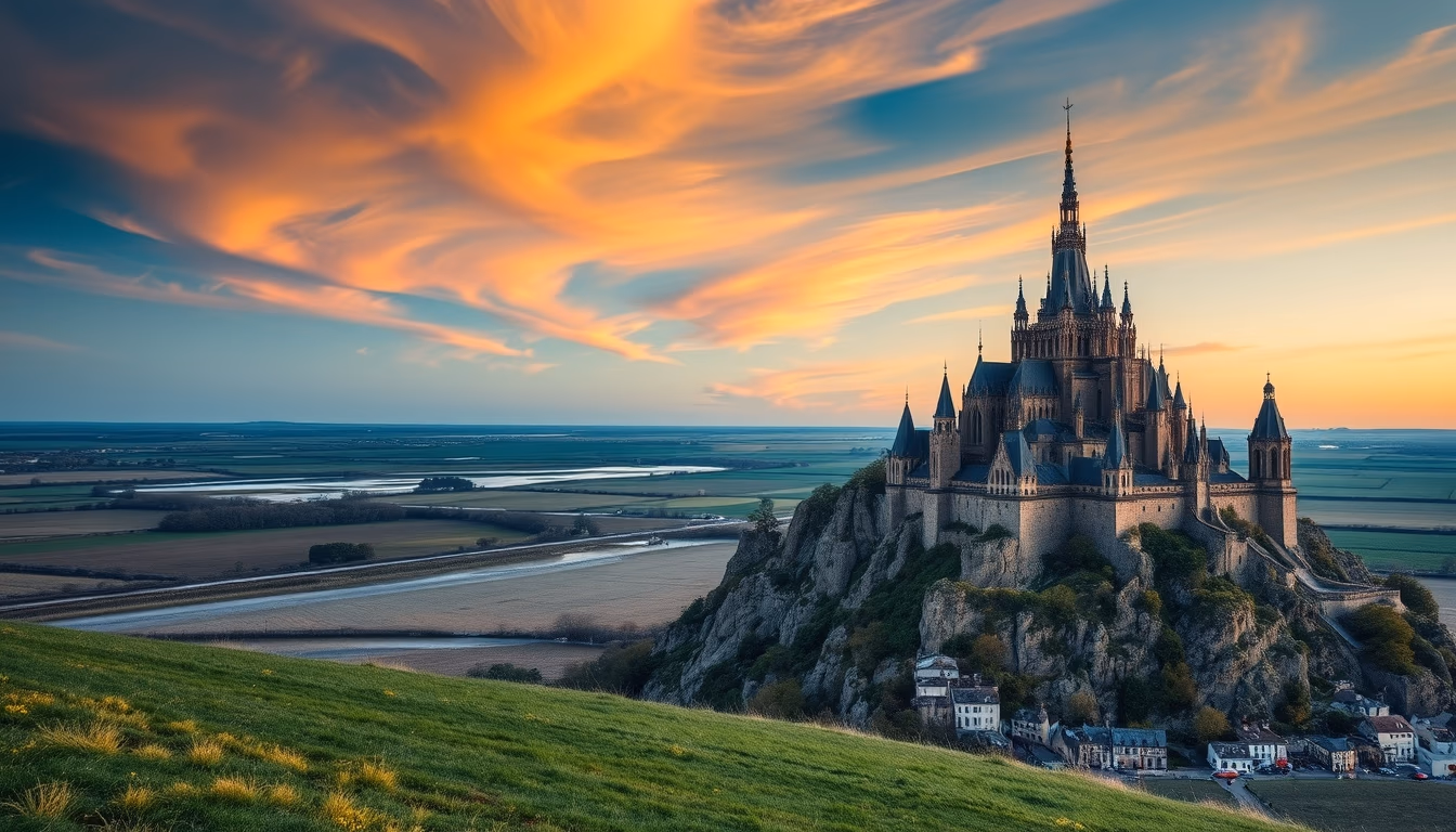 mont saint michel france in editorial style