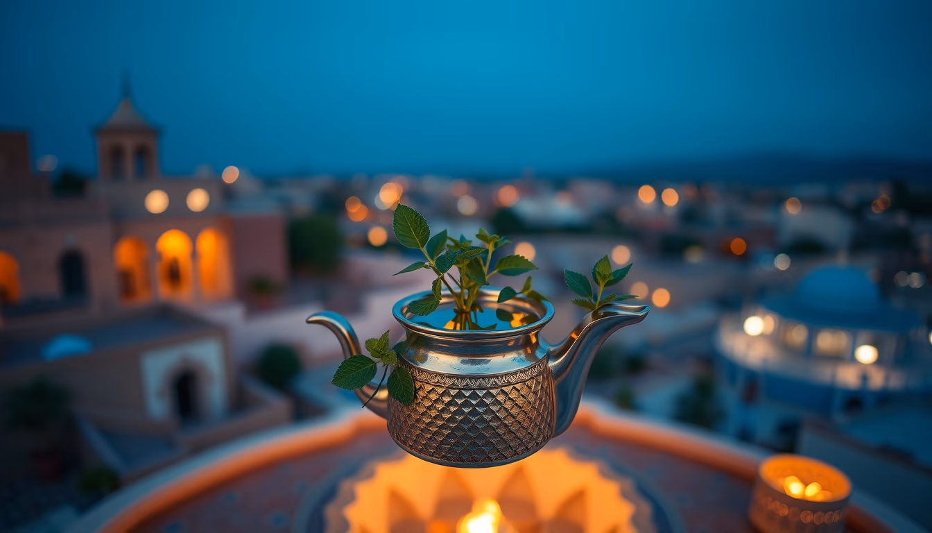 moroccan mint tea pot in editorial style