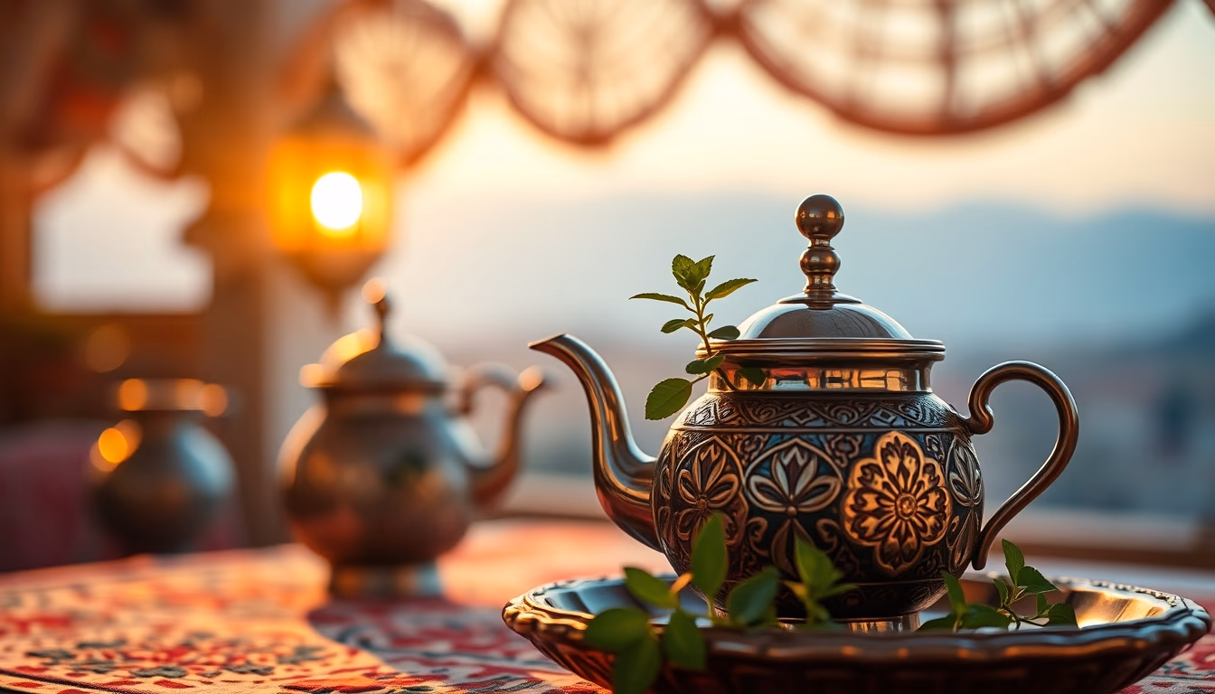 moroccan mint tea pot in editorial style