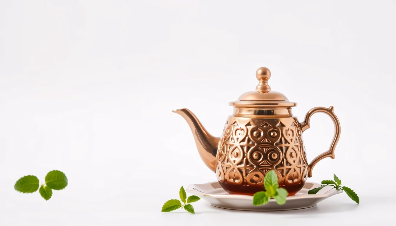 moroccan mint tea pot in editorial style