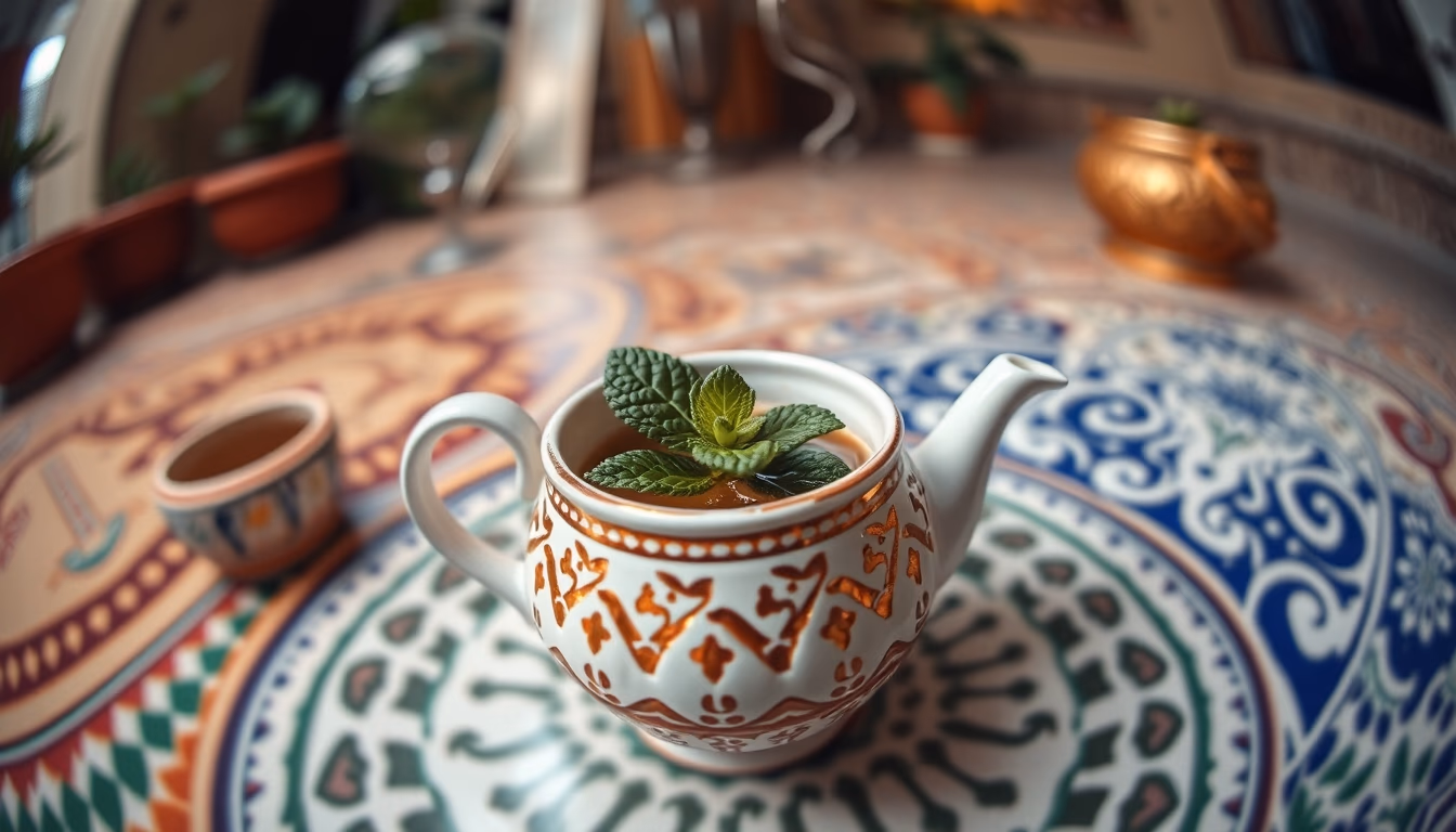 moroccan mint tea pot in editorial style