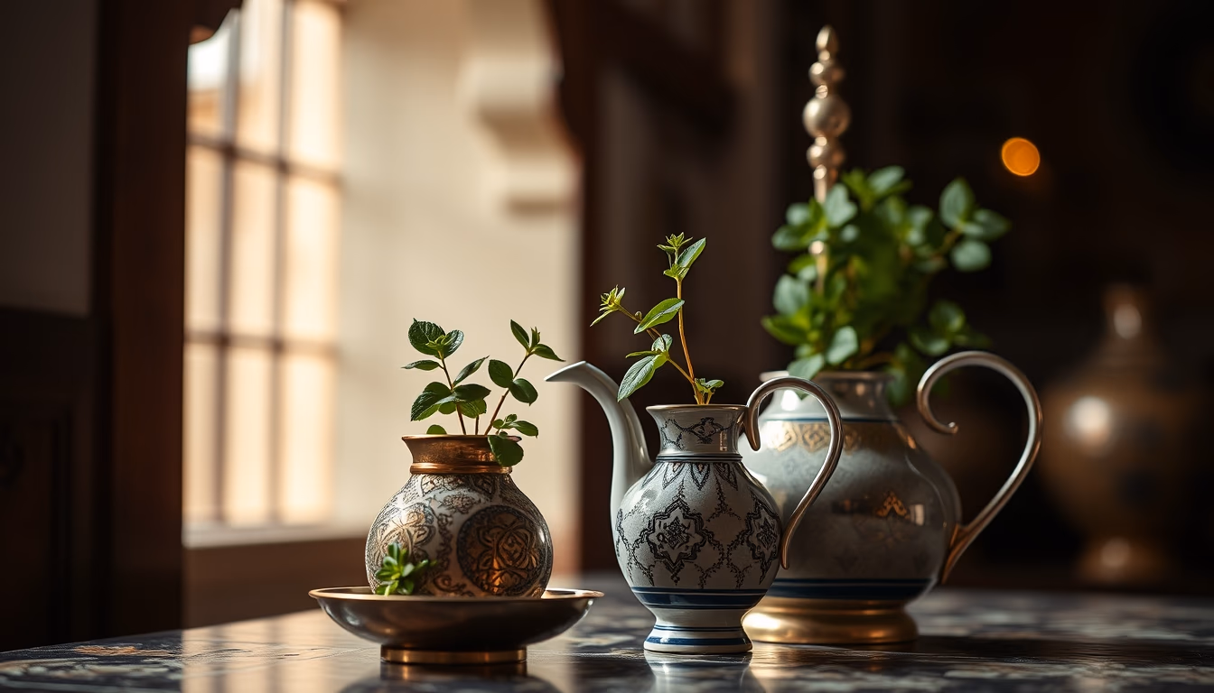 moroccan mint tea pot in editorial style