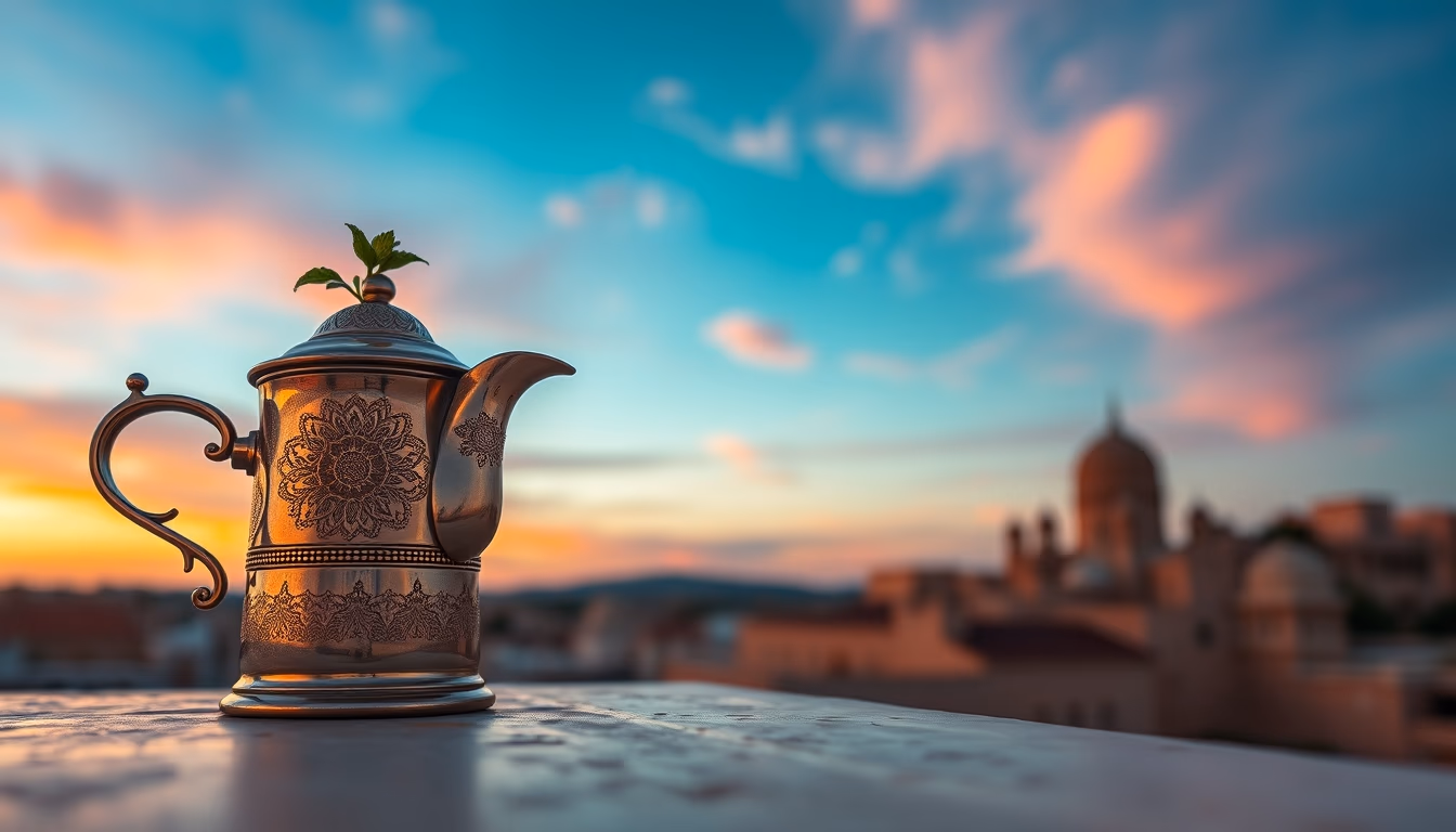 moroccan mint tea pot in editorial style