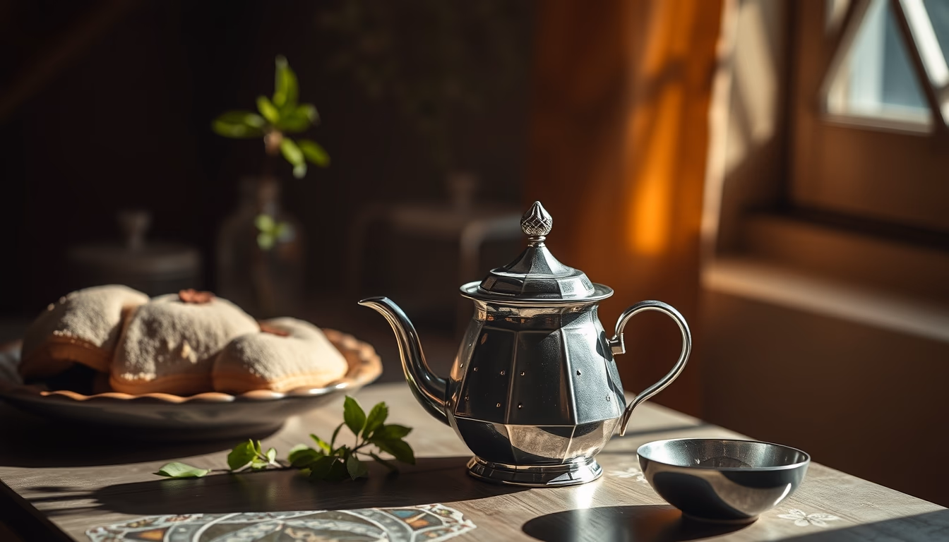 moroccan mint tea pot in editorial style