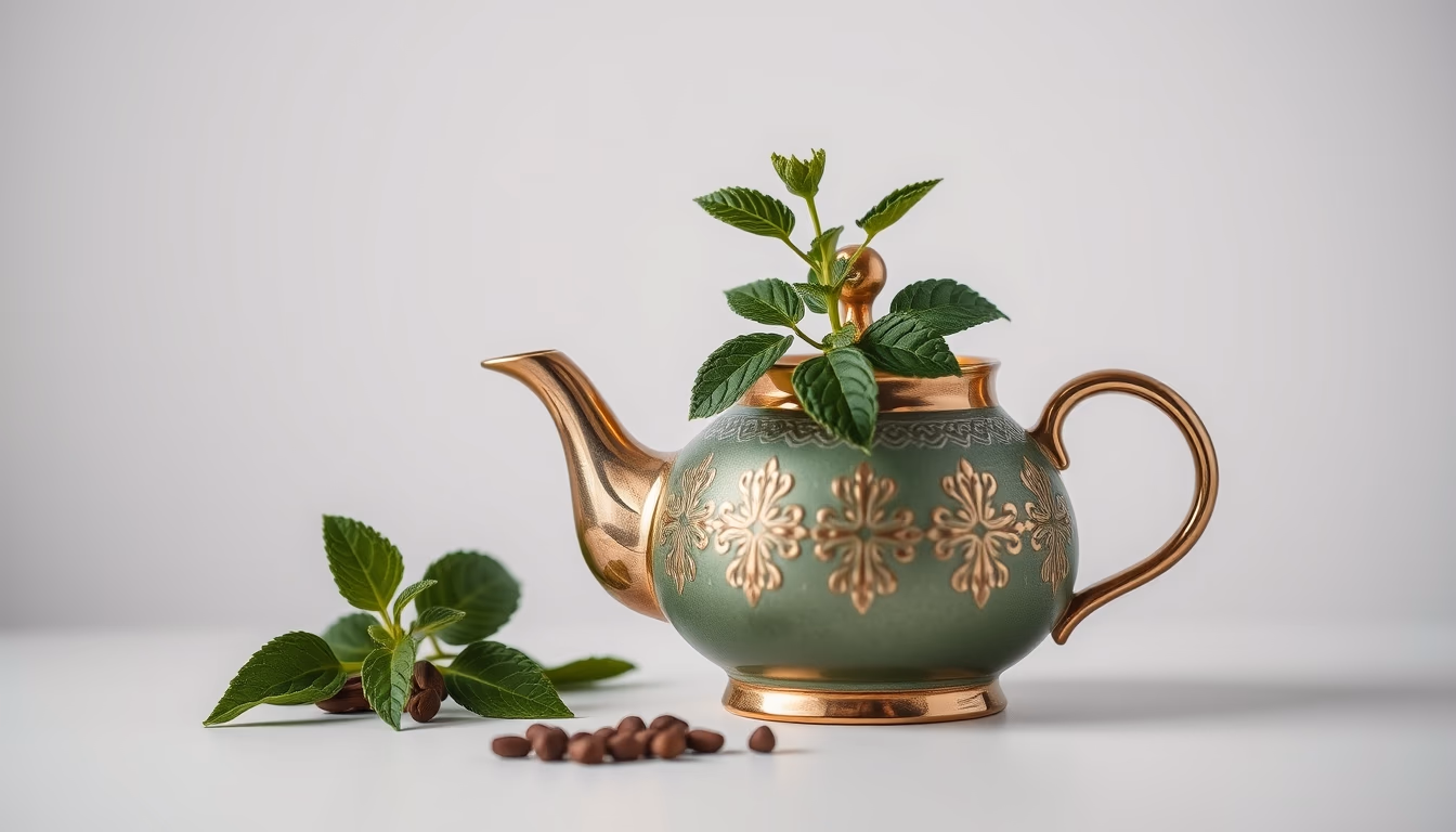 moroccan mint tea pot in editorial style