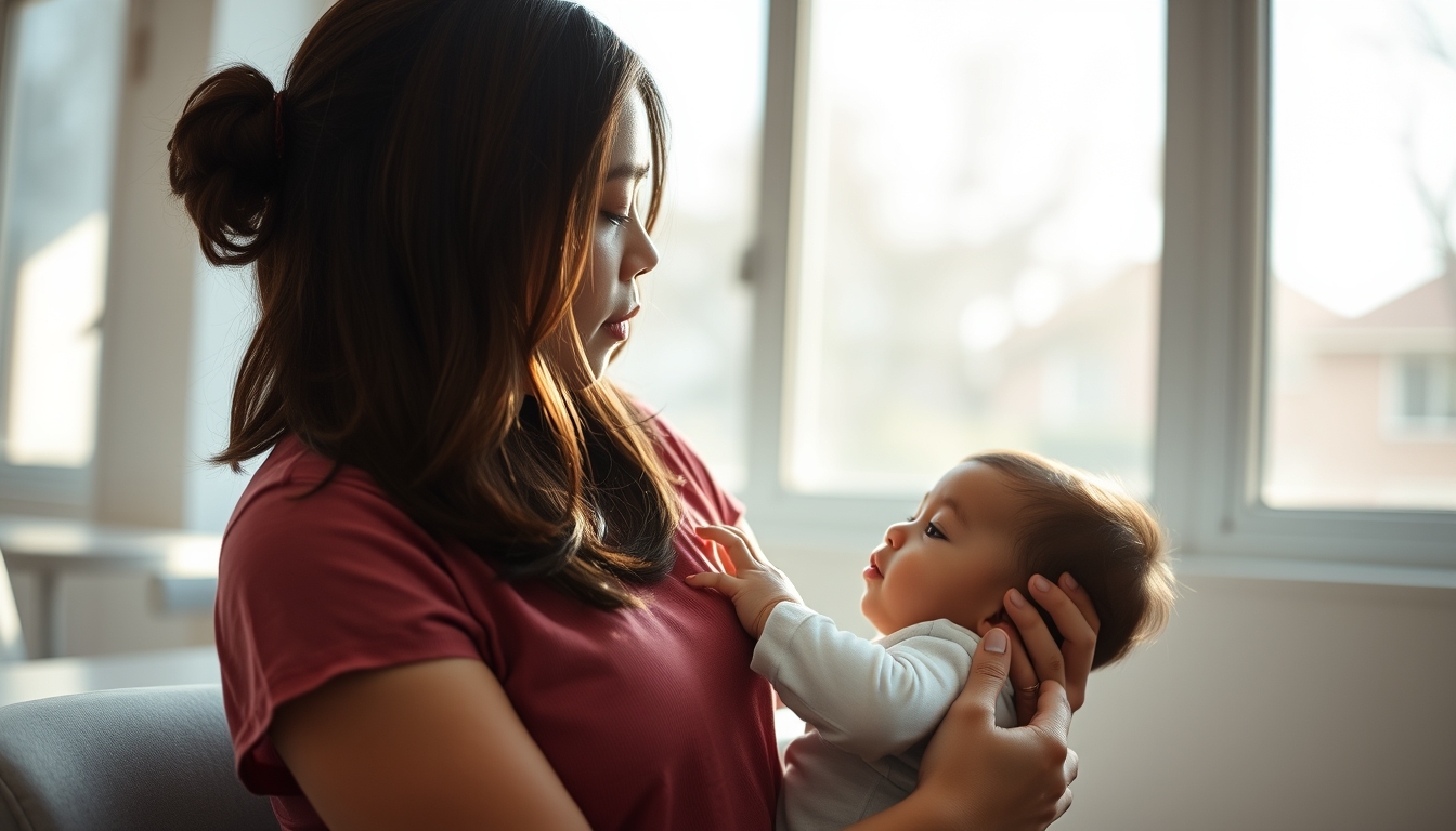 mother and child at vaccination clinic in editorial style