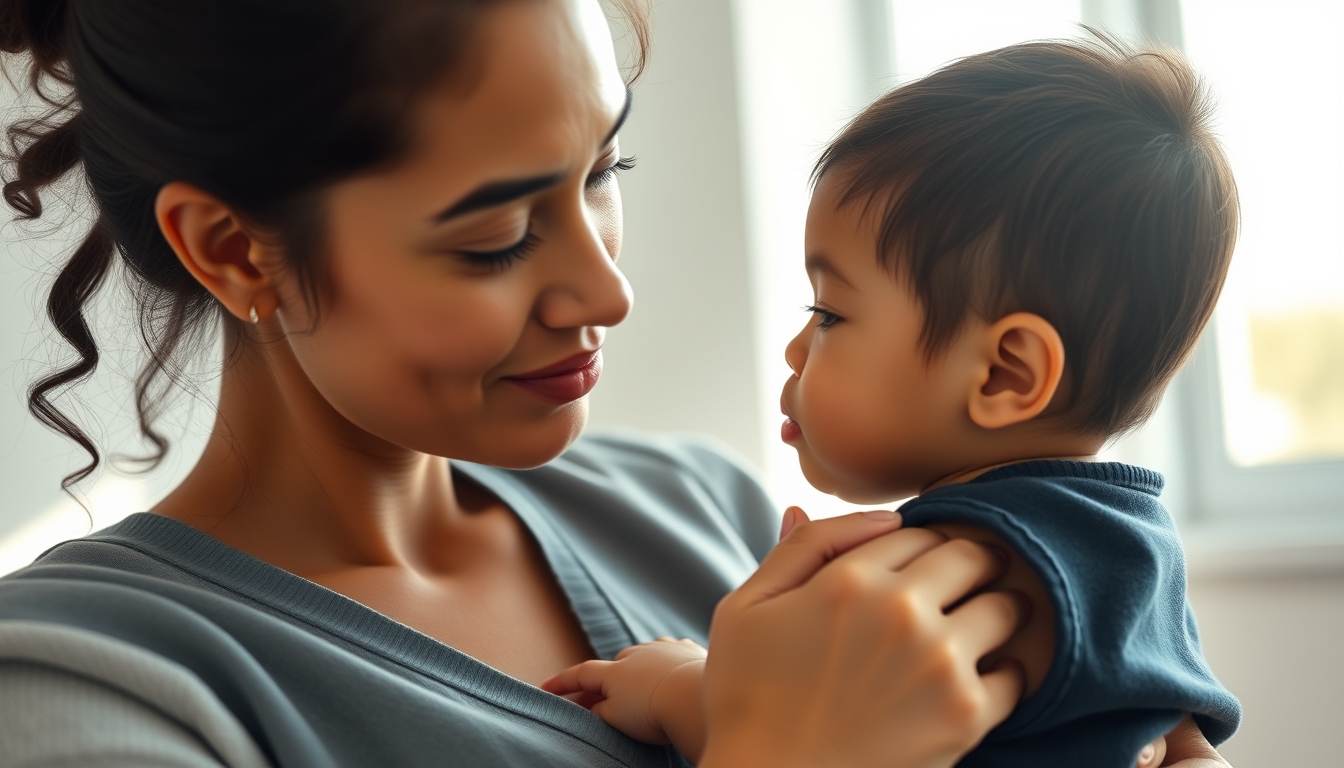 Mother and child at vaccination clinic em estilo editorial