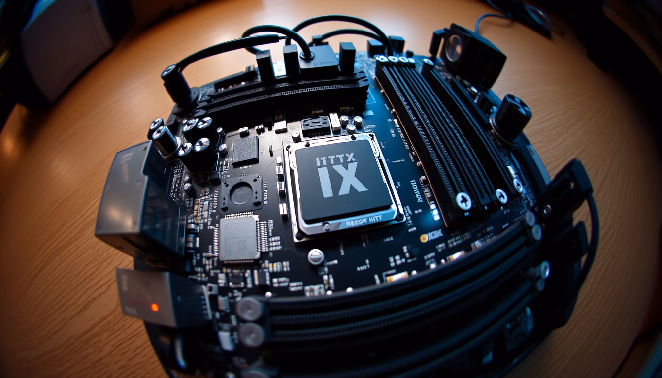 motherboard mini itx in editorial style