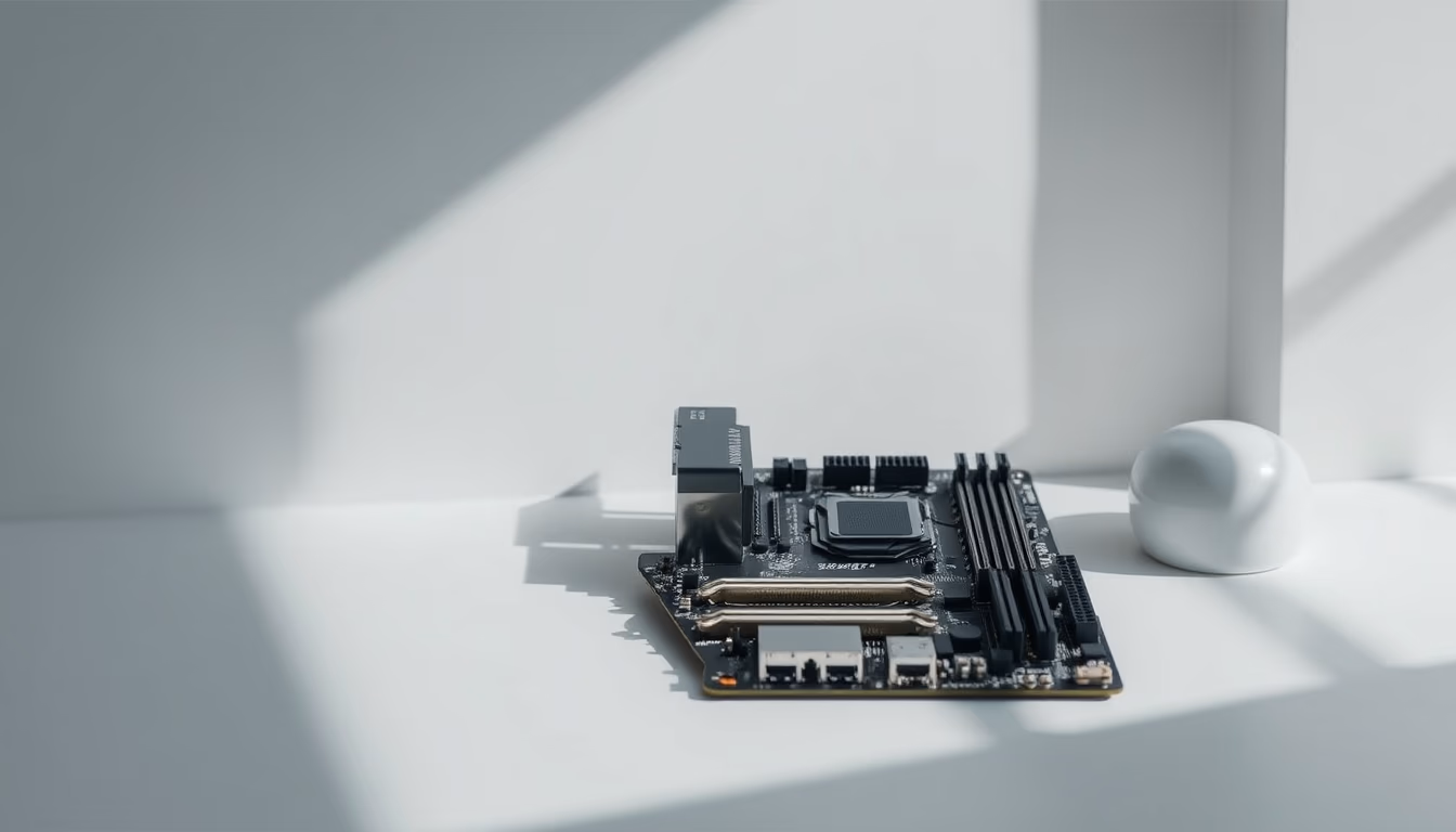 motherboard mini itx in editorial style