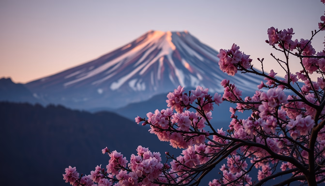Mount fuji cherry blossoms em estilo editorial