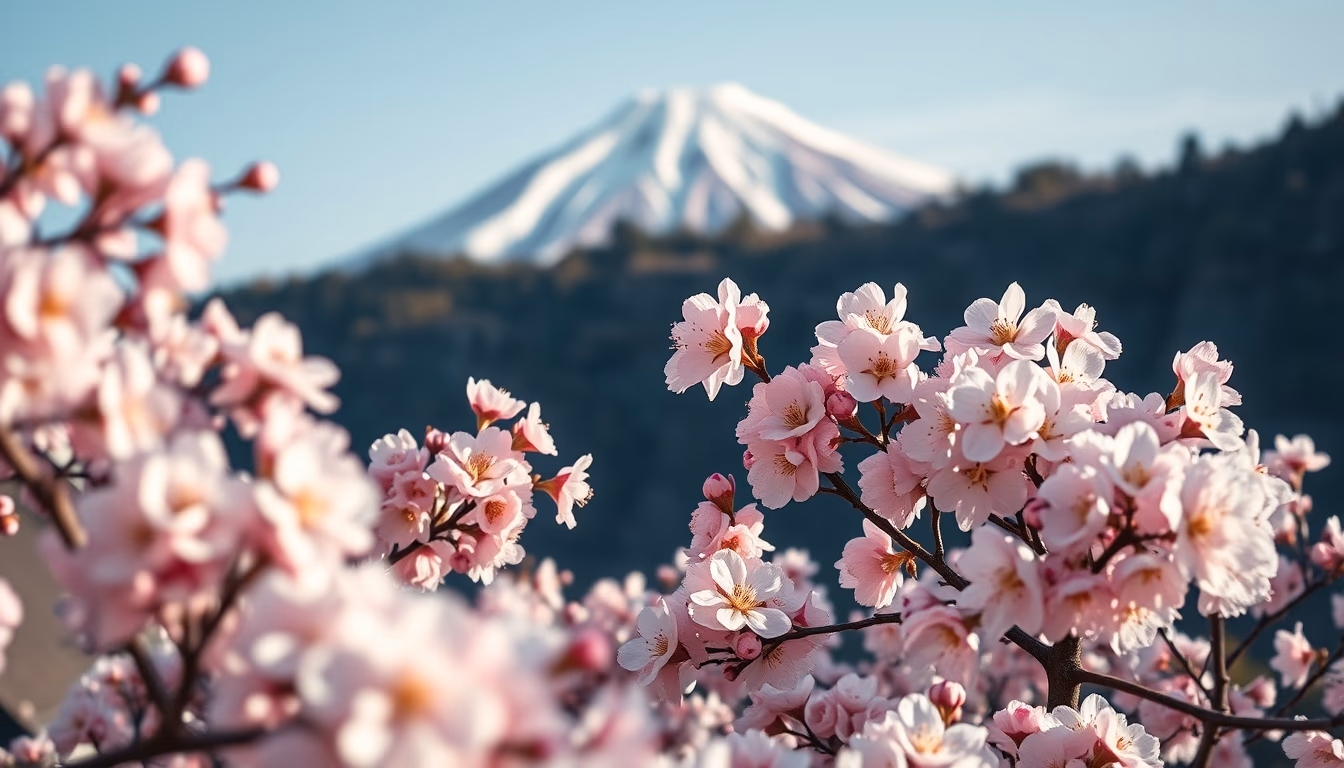 Mount fuji cherry blossoms em estilo editorial