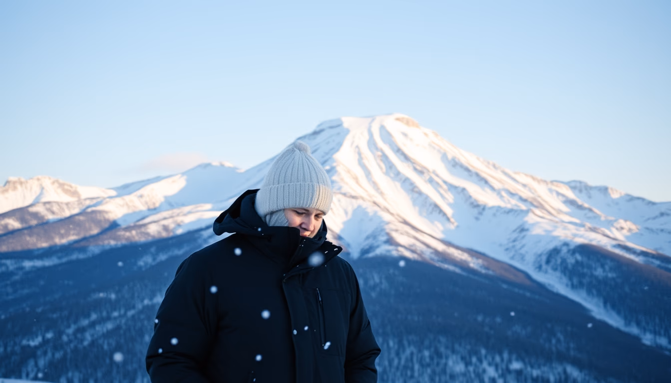 mount fuji winter snow in editorial style