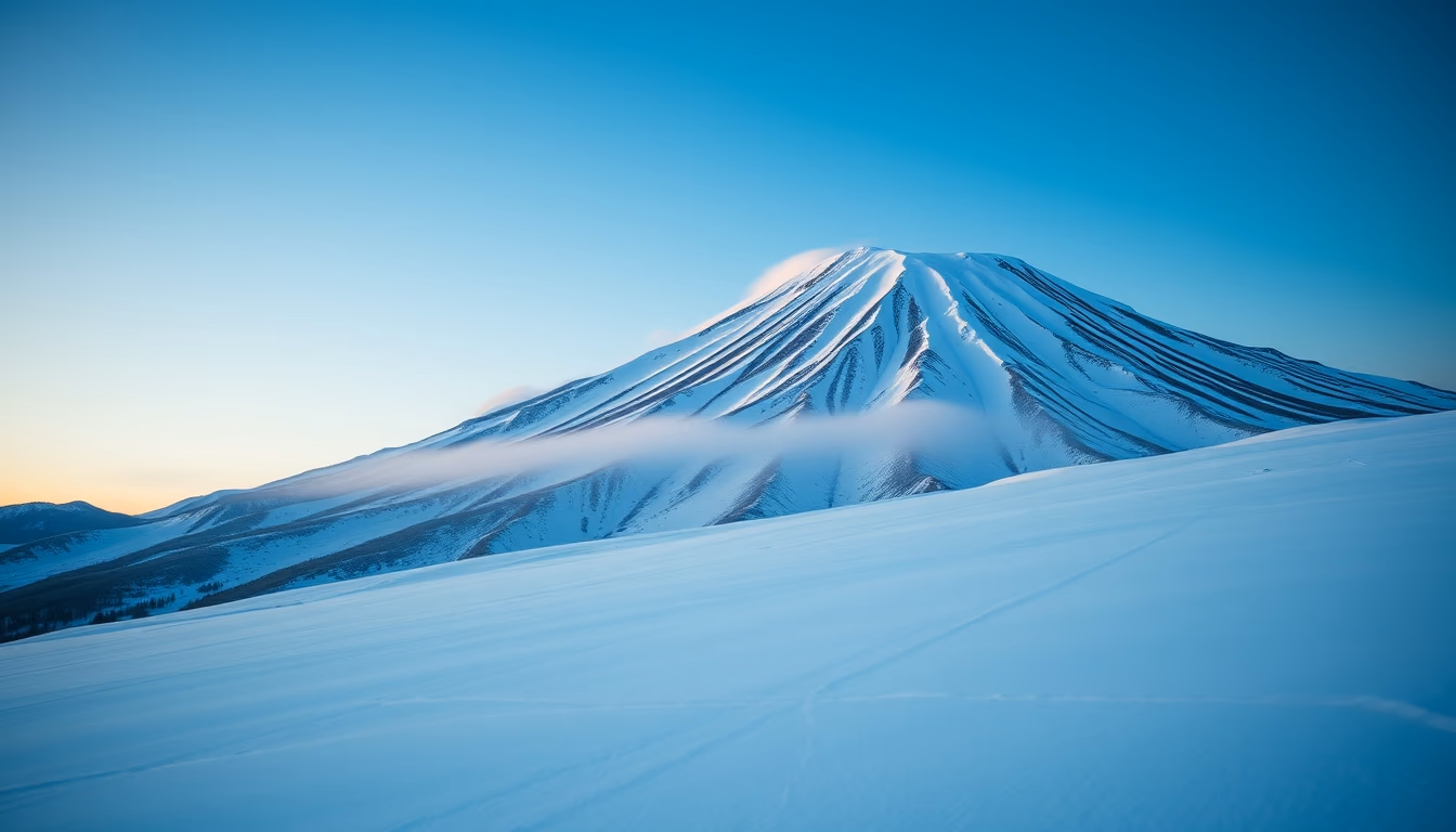Mount fuji winter snow em estilo editorial