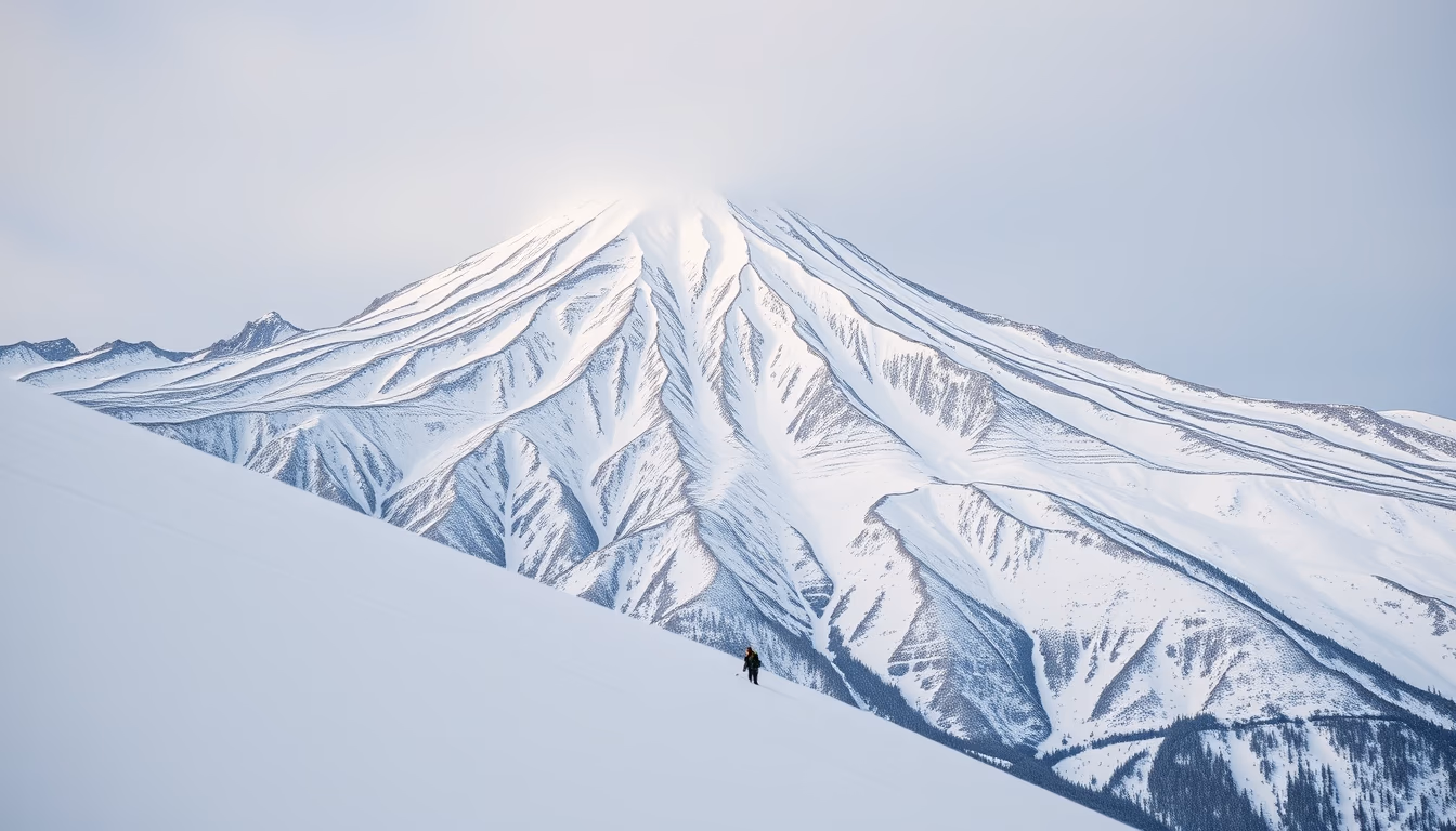 mount fuji winter snow in editorial style
