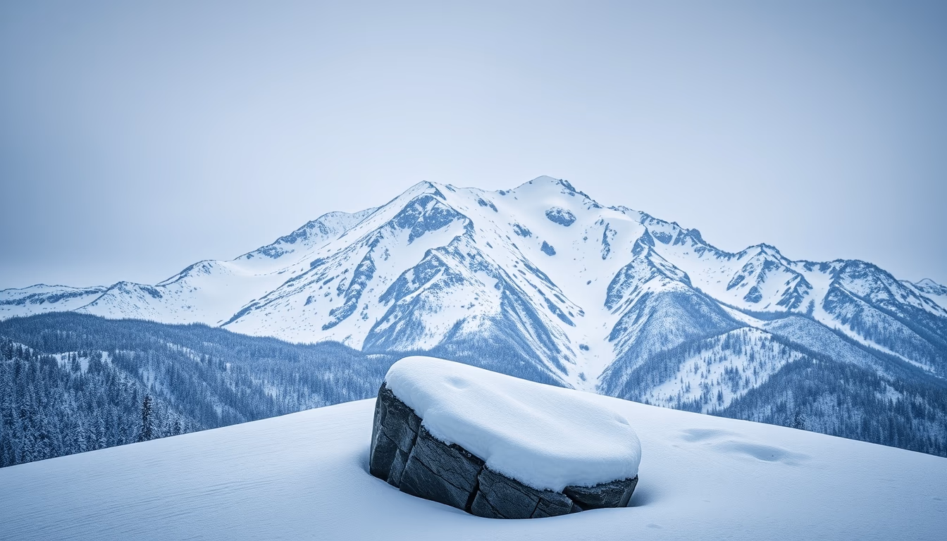 mount fuji winter snow in editorial style