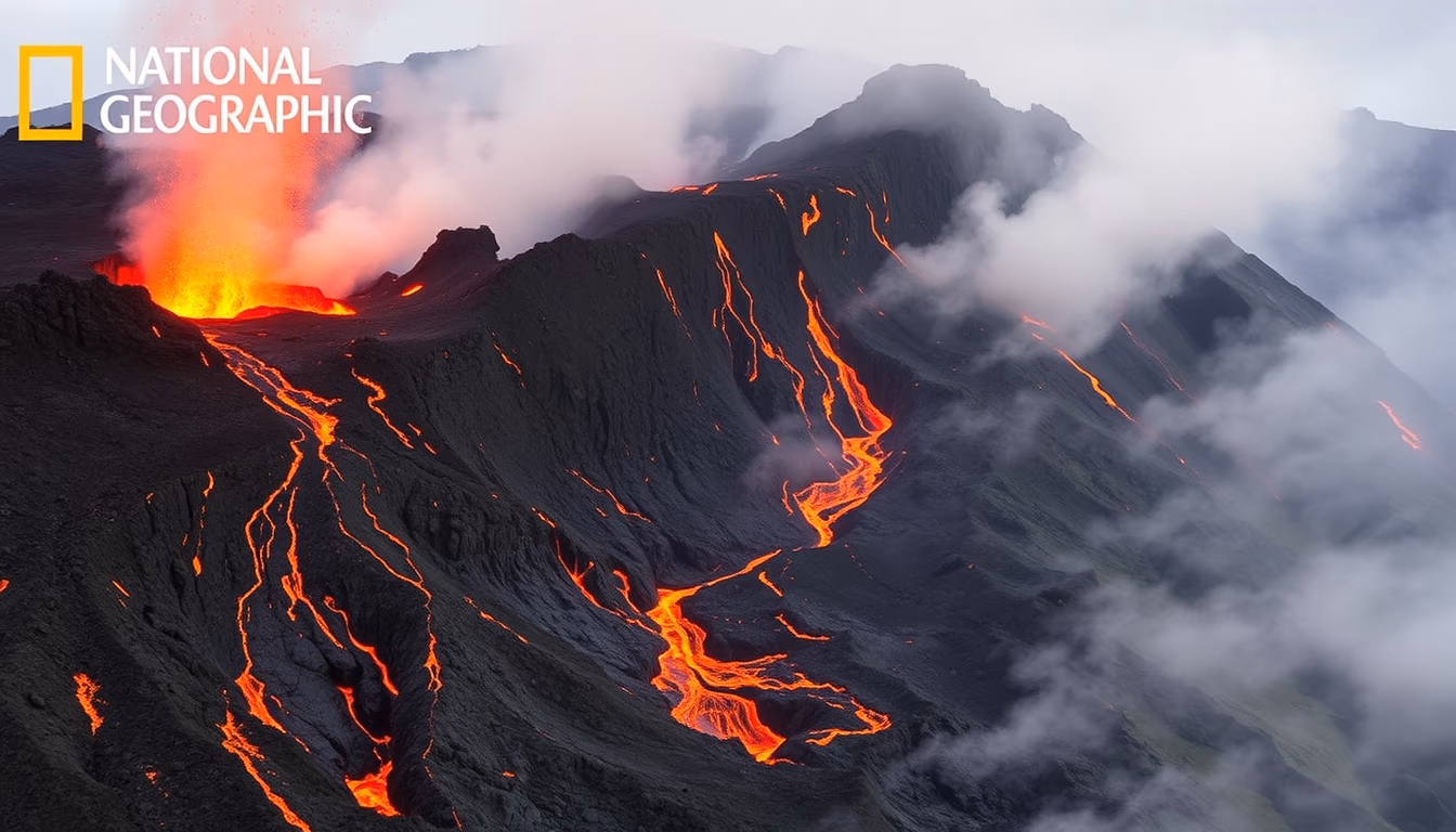 mount kilauea lava in editorial style