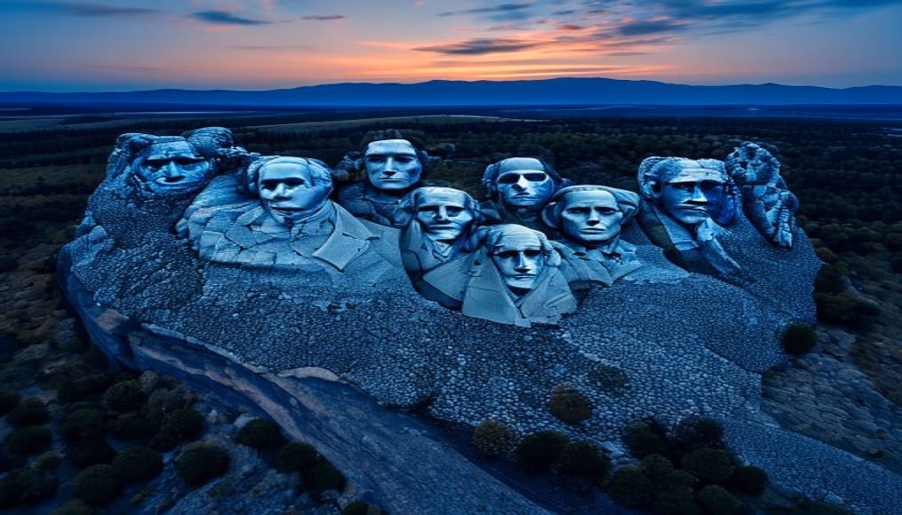 mount rushmore presidents in editorial style