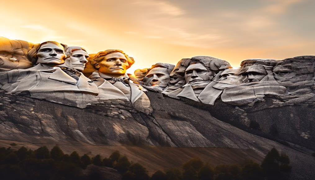 mount rushmore presidents in editorial style
