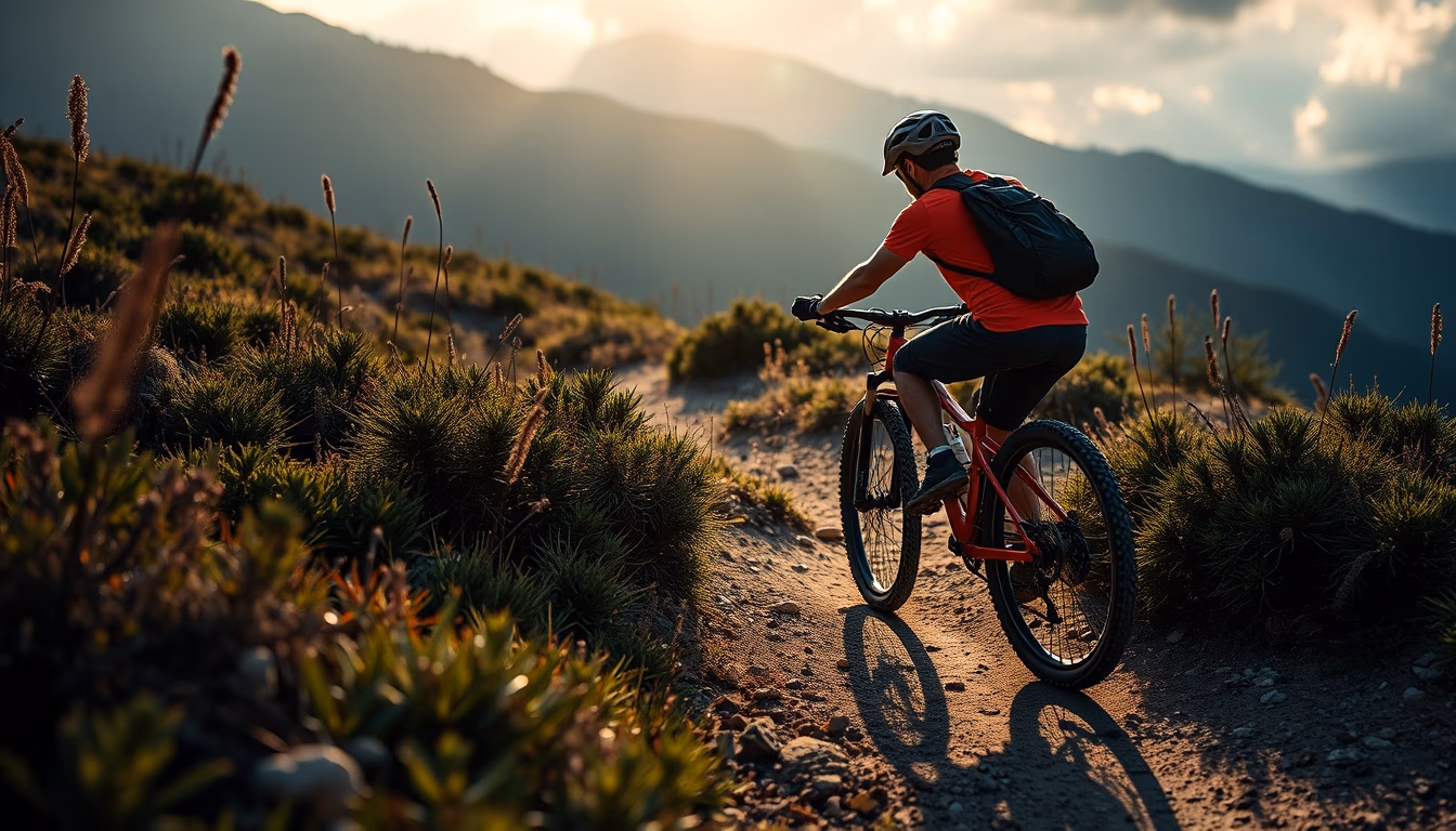 mountain bike single trail in editorial style