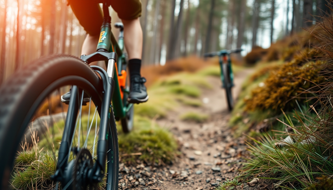 mountain bike single trail in editorial style