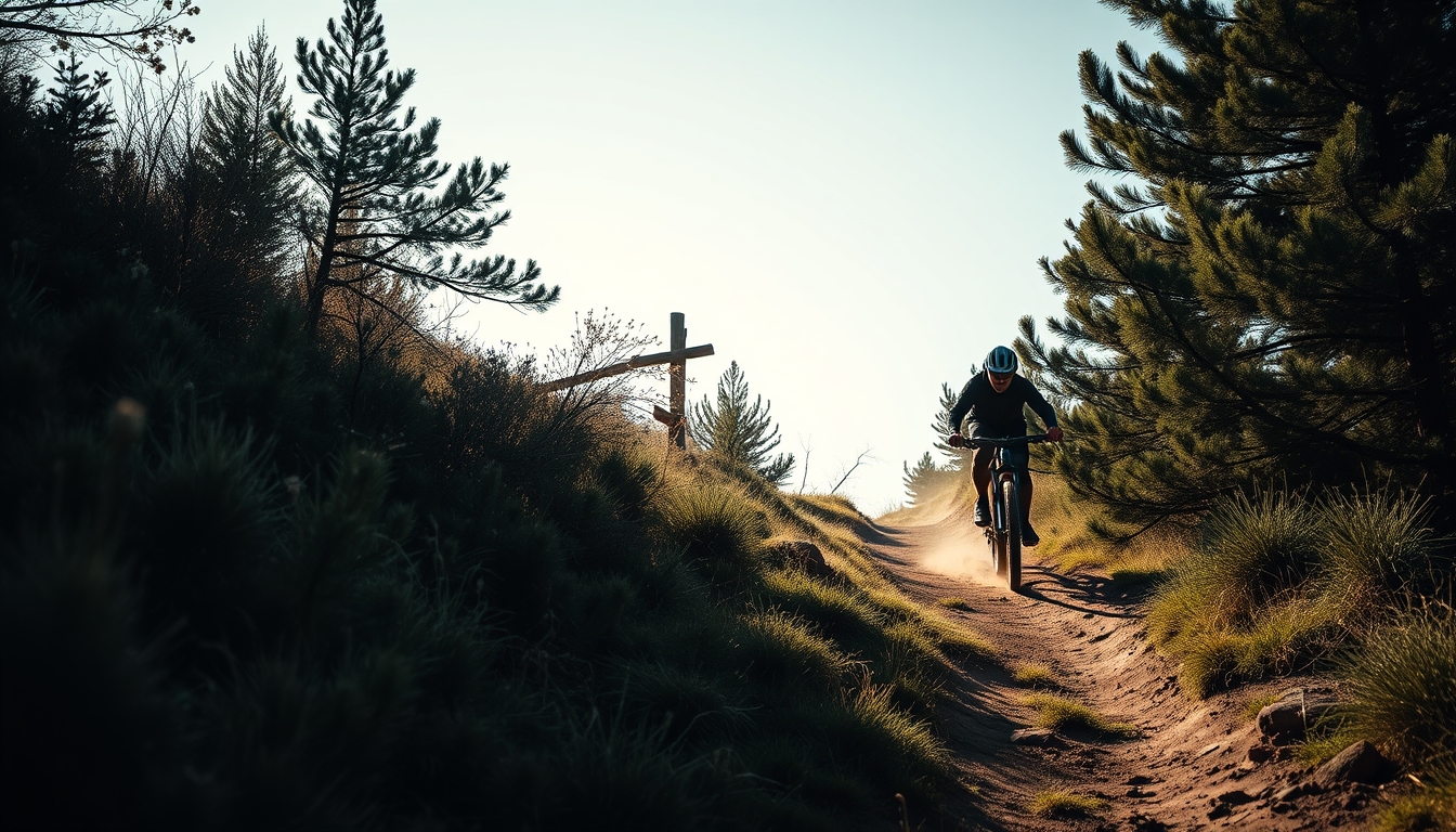 mountain bike single trail in editorial style