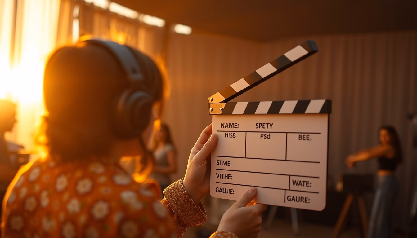 movie clapperboard on set in editorial style