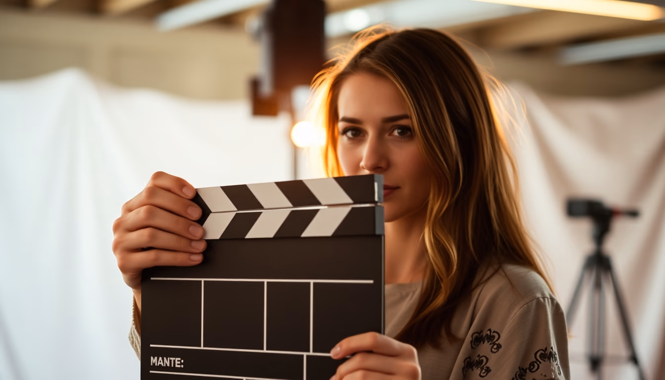 movie clapperboard on set in editorial style