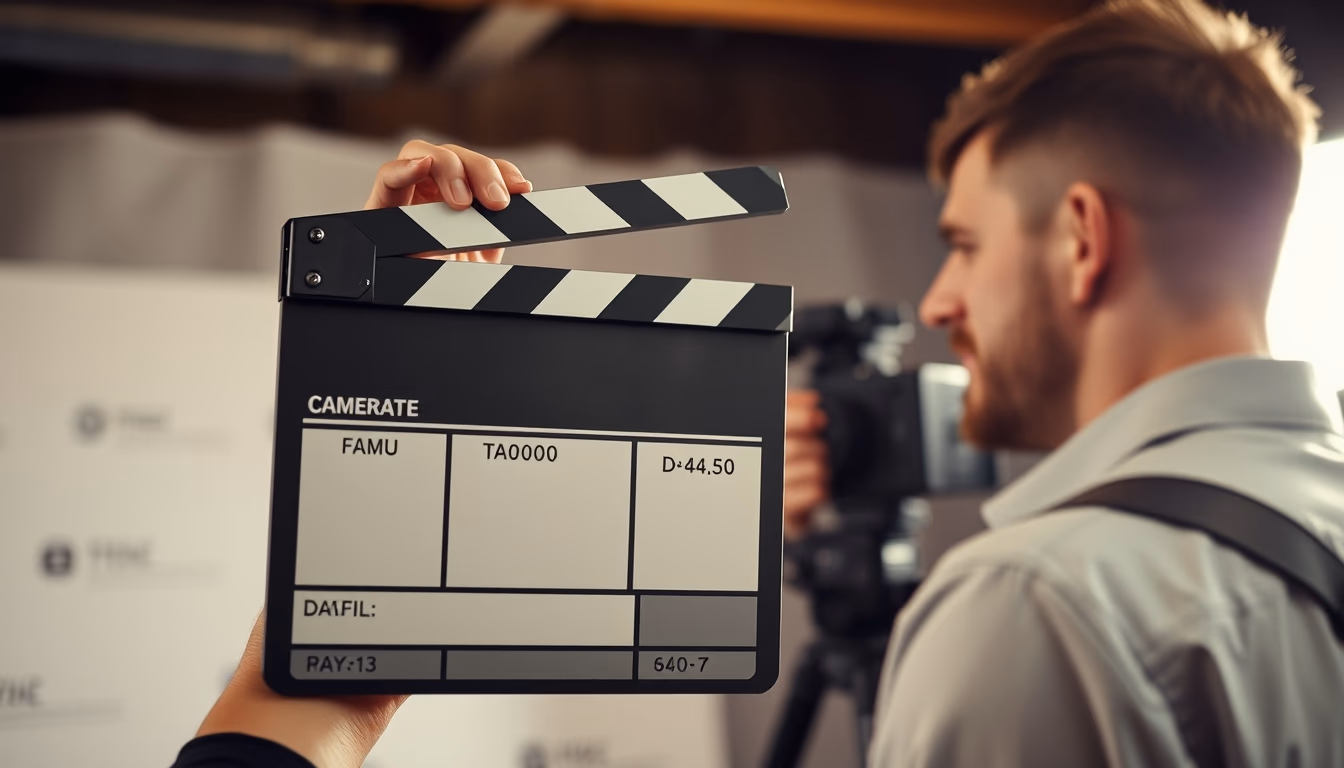 movie clapperboard on set in editorial style