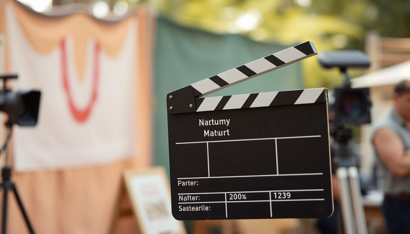 movie clapperboard on set in editorial style