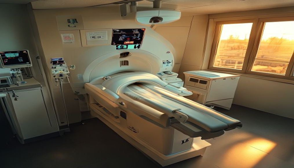 Máquina de ressonância magnética no departamento de radiologia em estilo editorial