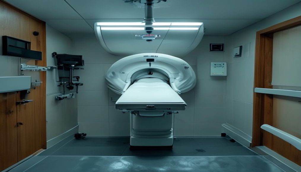 Máquina de ressonância magnética no departamento de radiologia em estilo editorial