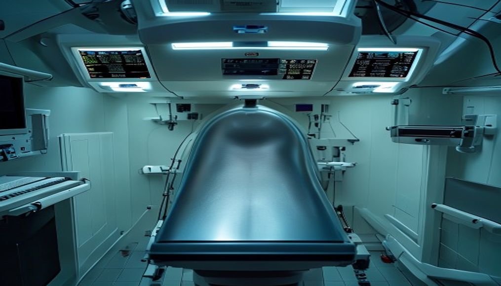 Máquina de ressonância magnética no departamento de radiologia em estilo editorial