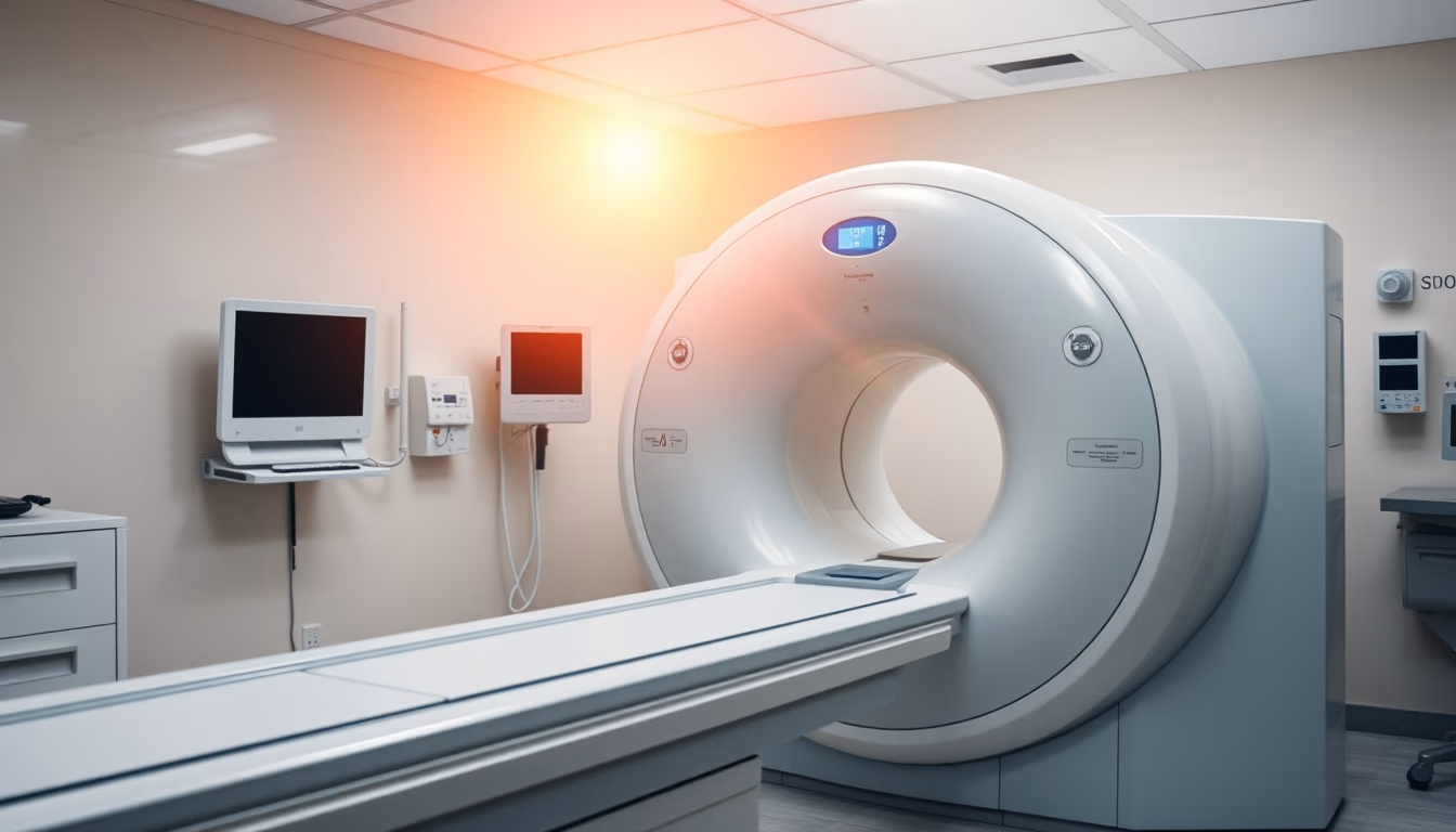 mri scanner machine in radiology department in editorial style