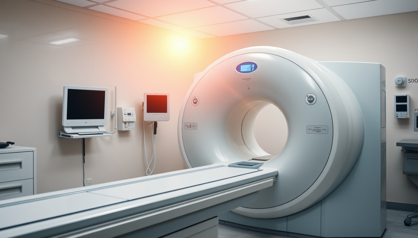 Máquina de ressonância magnética no departamento de radiologia em estilo editorial
