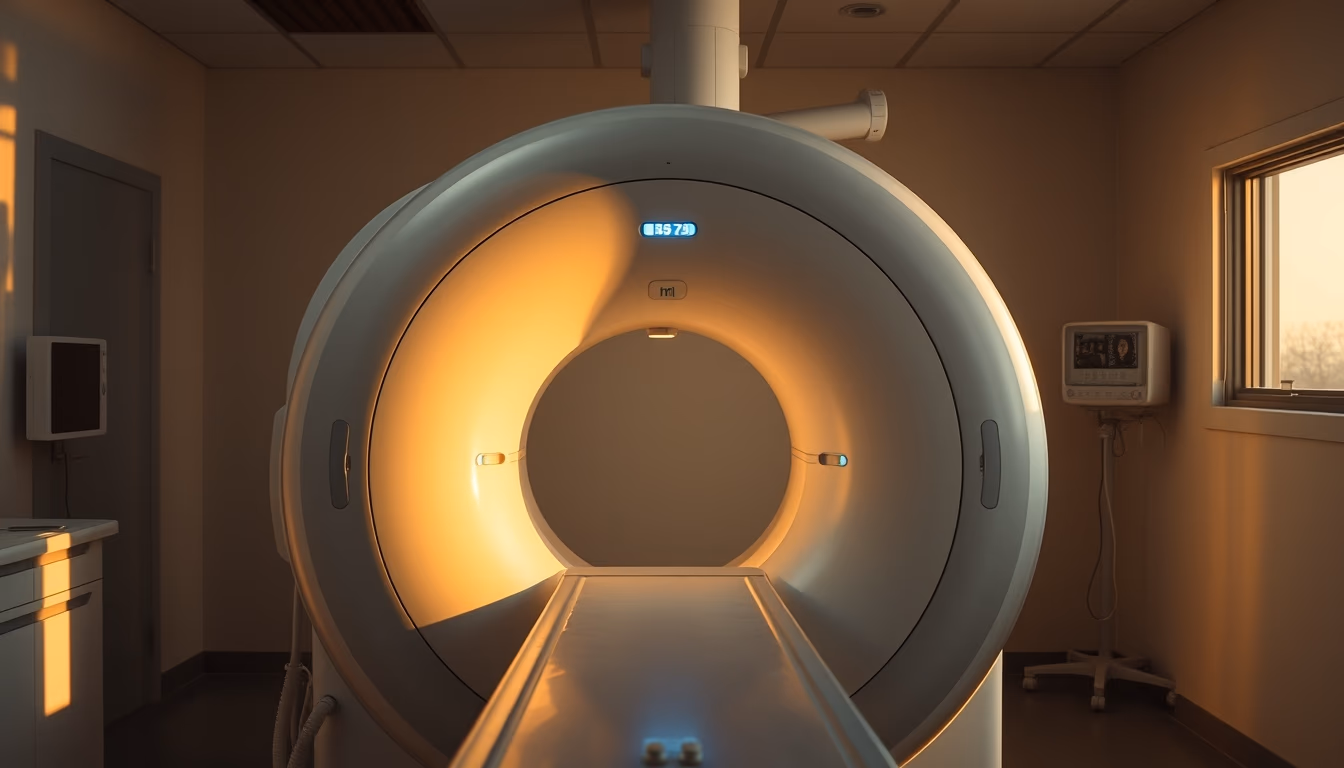 mri scanner machine in radiology department in editorial style