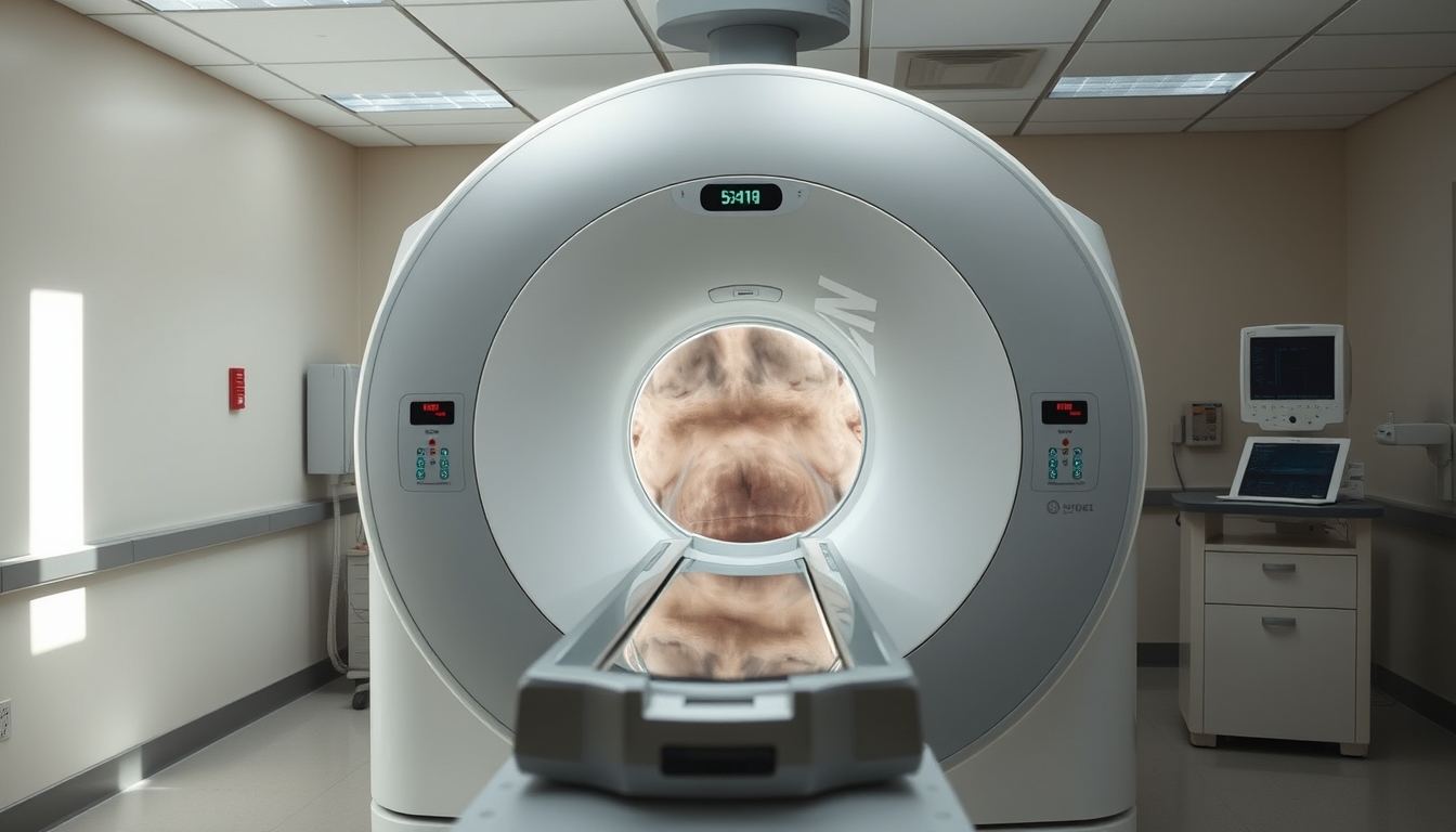 Máquina de ressonância magnética no departamento de radiologia em estilo editorial