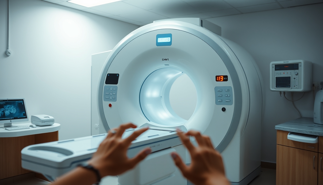 Máquina de ressonância magnética no departamento de radiologia em estilo editorial