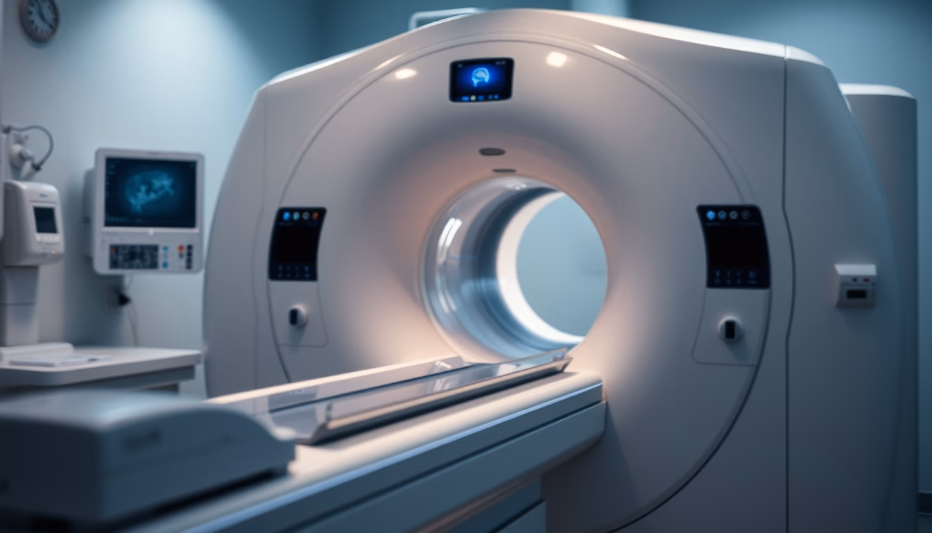 Máquina de ressonância magnética no departamento de radiologia em estilo editorial