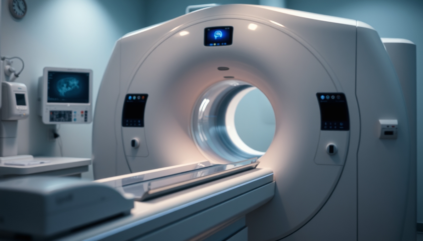 Máquina de ressonância magnética no departamento de radiologia em estilo editorial