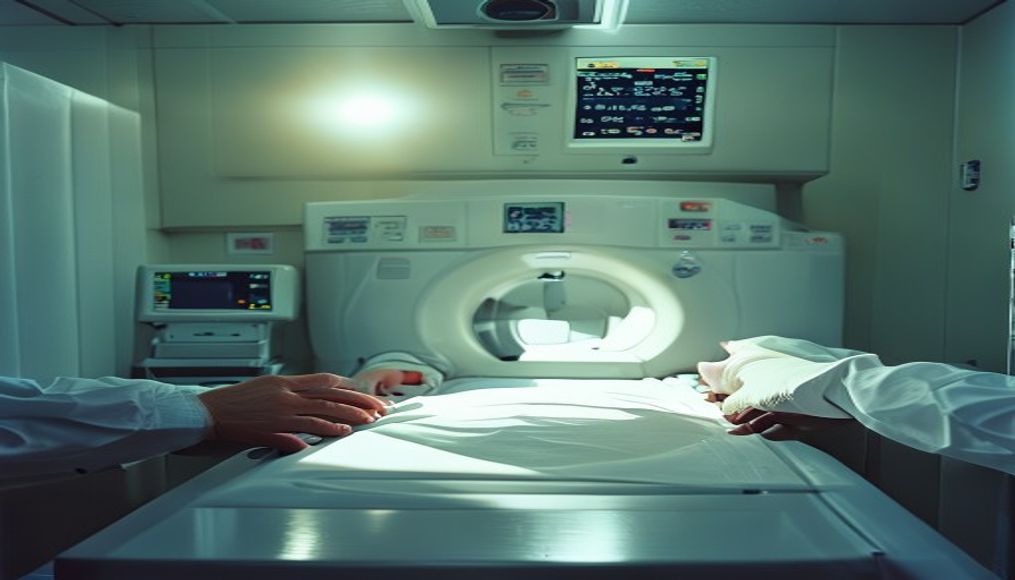 Máquina de ressonância magnética no departamento de radiologia em estilo editorial