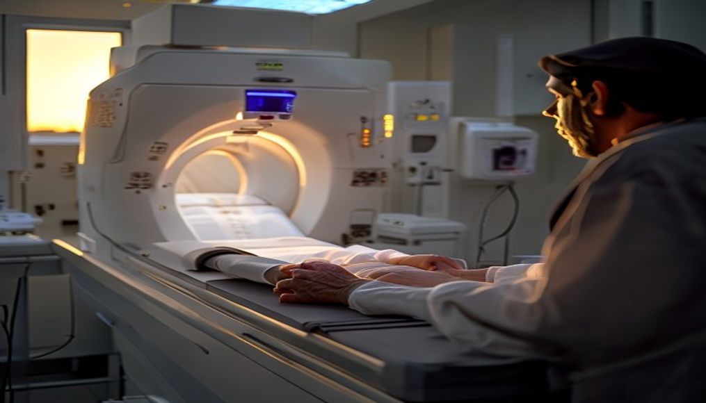 Máquina de ressonância magnética no departamento de radiologia em estilo editorial