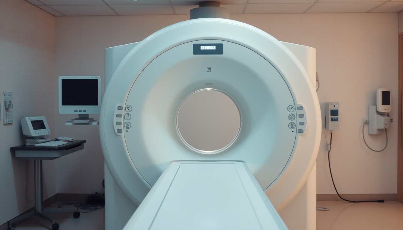 Máquina de ressonância magnética no departamento de radiologia em estilo editorial