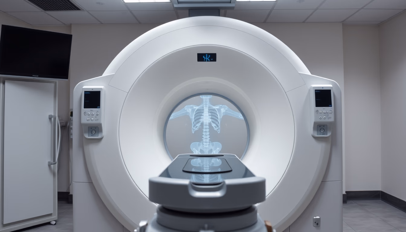 mri scanner machine in radiology department in editorial style