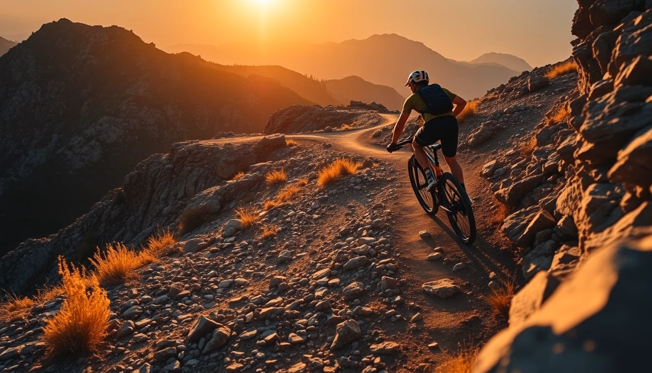 mtb rocky trail descent in editorial style
