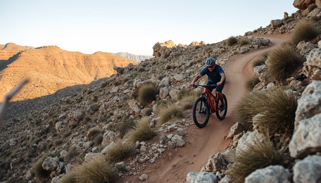 mtb rocky trail descent in editorial style