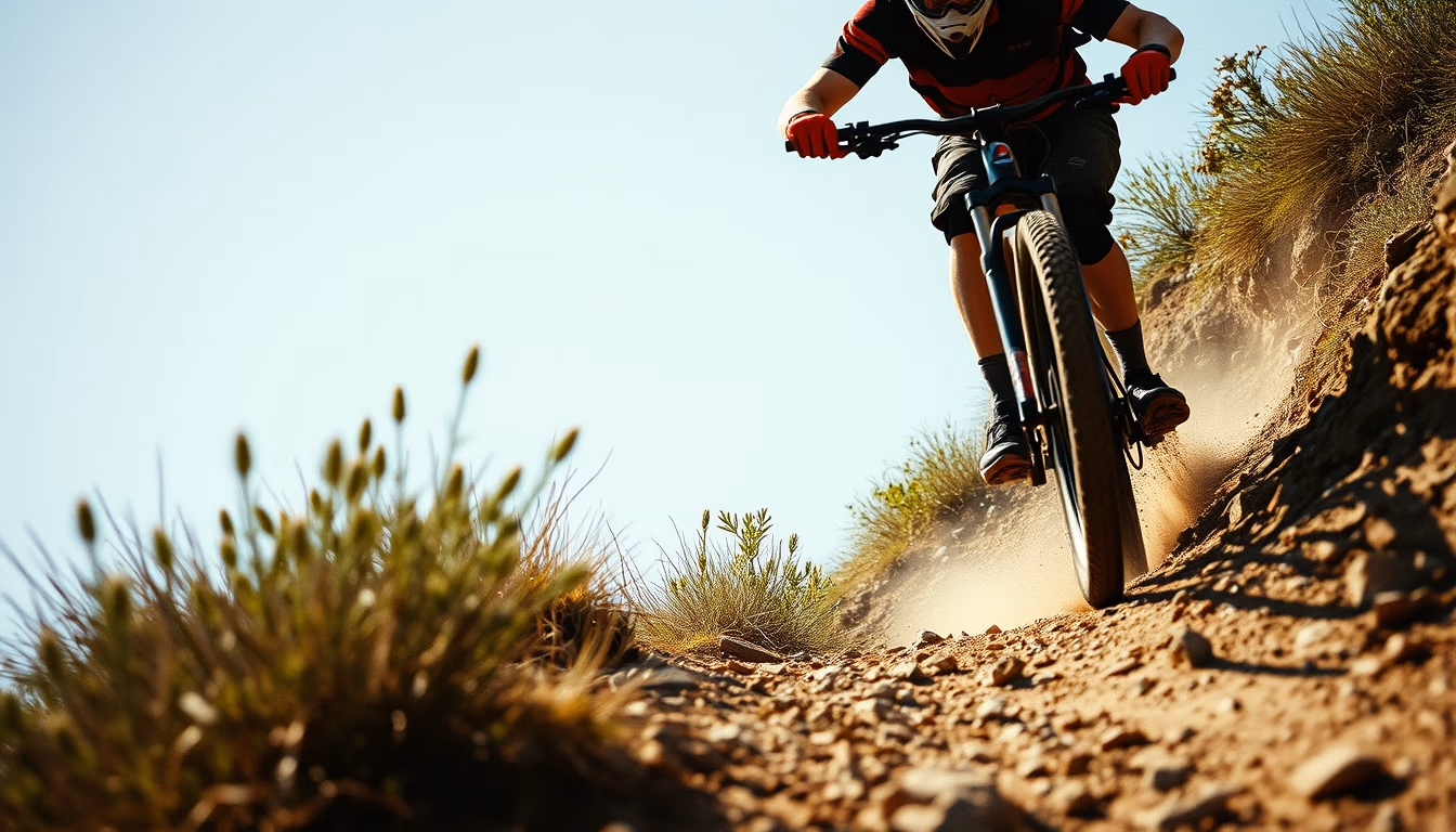 mtb rocky trail descent in editorial style