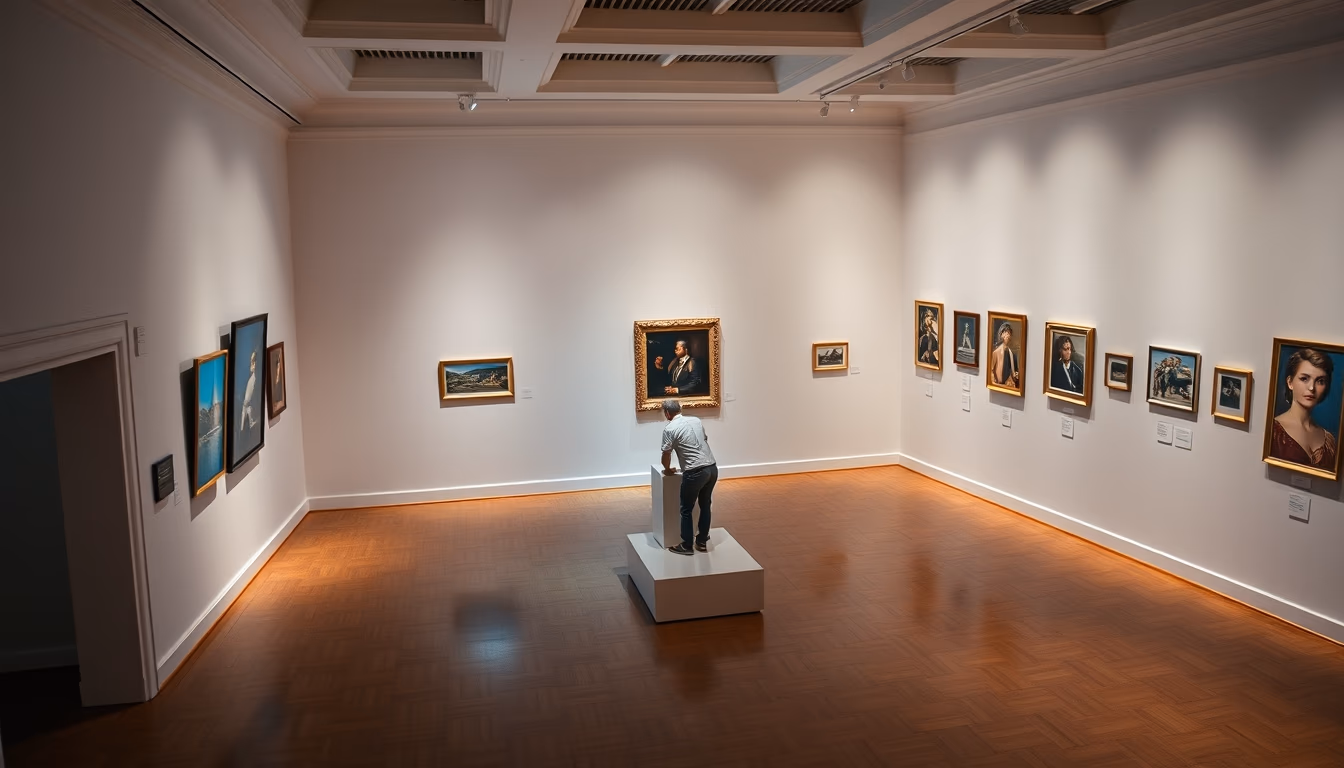 museum gallery white walls in editorial style