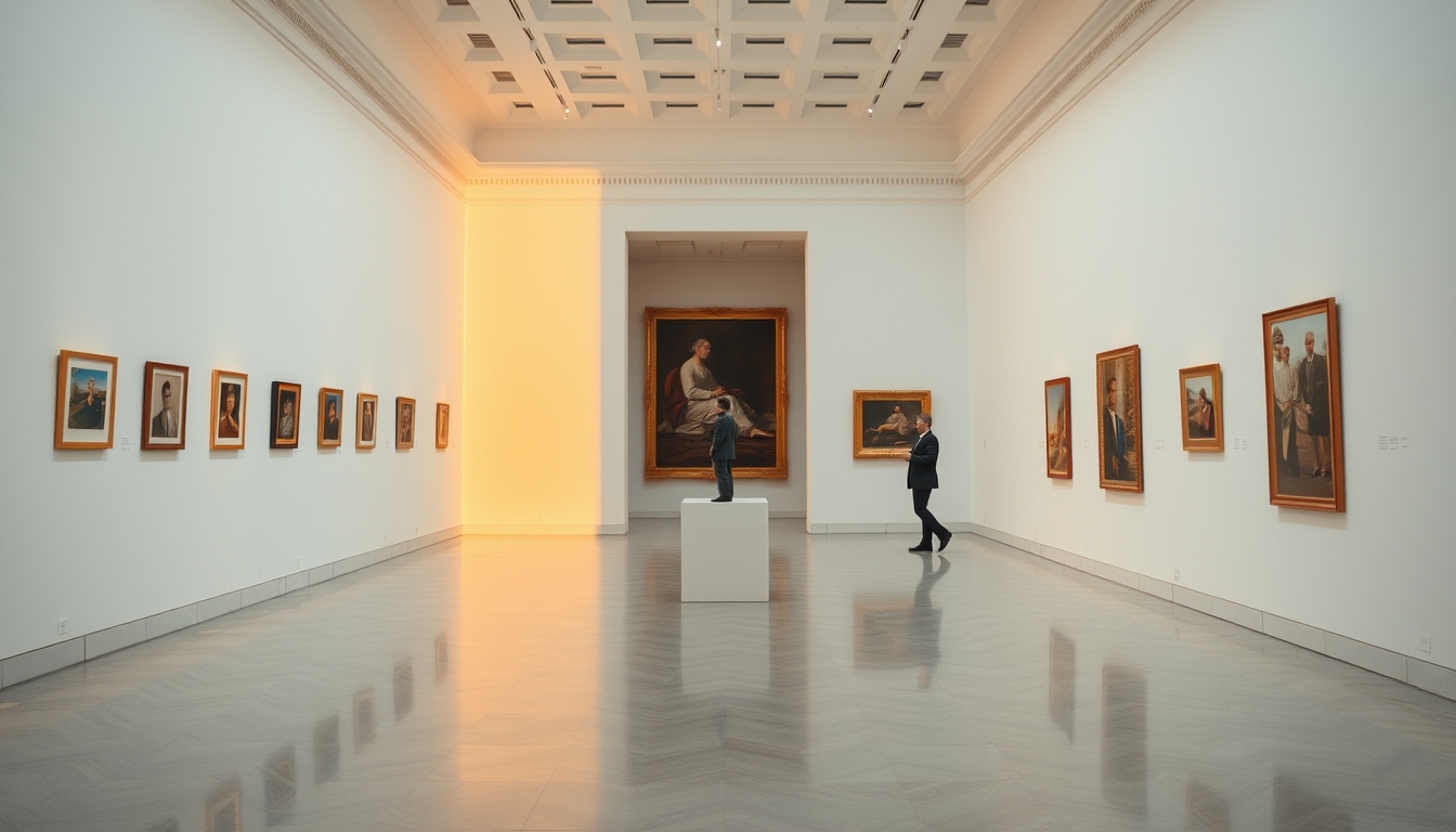 museum gallery white walls in editorial style